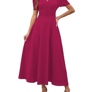 Solid Color V-Neck A-Line Maxi Dress for Women